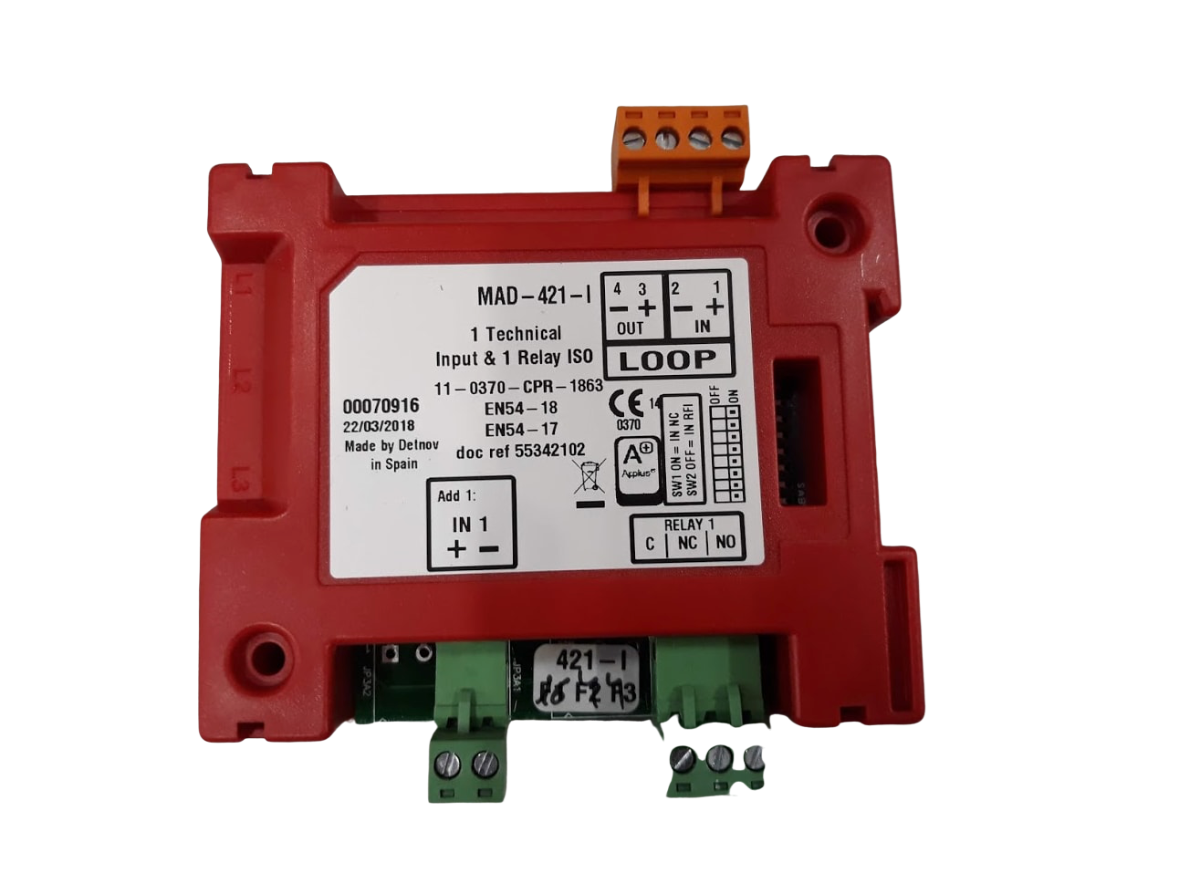 Εικόνα της MAD-421-I  Διευθυνσιοδοτούμενο Module Παρακολούθησης Και Ελέγχου 1 Εισόδου Με Ενδεικτικό Λειτουργίας Για Έλεγχο Συσκευών Και 1 Έ