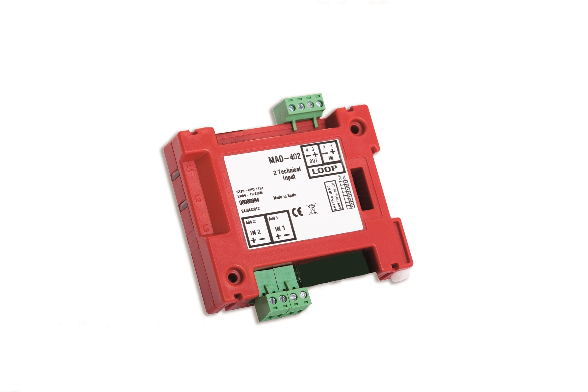 Εικόνα της MAD-402  Διευθυνσιοδοτούμενο Module Ελέγχου Δύο Επιτηρούμενων Εισόδων Με Ενδεικτικό Λειτουργίας Και Έξοδο Nc/Co Detnov