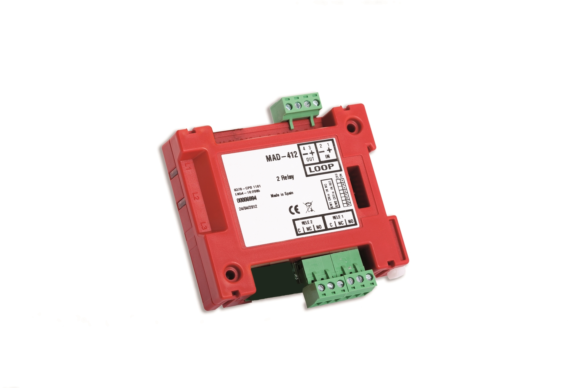 Εικόνα της MAD-412 Διευθυνσιοδοτούμενο Module Ελέγχου Με Έξοδο Relay, 2 Εξόδων C, No, Nc Detnov